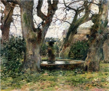 Paisaje italiano con una fuente paisaje impresionista bosque de Theodore Robinson Pinturas al óleo